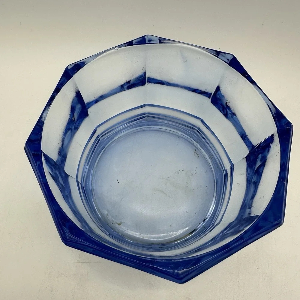 Vintage Indiana Glass Company‎ Concord Candy Dish W/Lid Blue Octagon 5.5